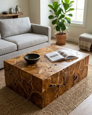 Teak Holz Couchtisch RIAU Teakholz Altholz Recyceltes Massiv Couchtische Massivholz