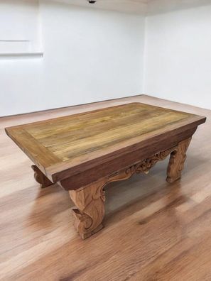 Teak Massivholz Couchtisch MEDAN Teakholz Massiv Schnitzerei Holz Möbel Indonesien