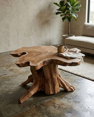 Wurzelholz Couchtisch ALOR SETAR VIII - Teak XL, 50 × 100-120 cm Holz Großer Rund Xxl