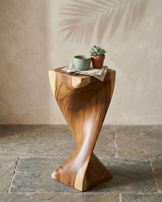 Beistelltisch MAE PHIM - Akazie Twist, 50 oder 76 cm Holz Gedrehter Hocker Holzhocker