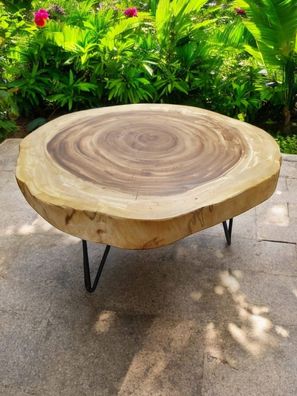 Suarholz Couchtisch LAEM PHO II Baumscheibe Suar Holz Beistelltisch Massiv Organische