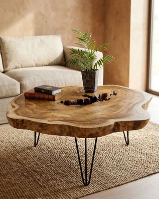 Couchtisch Baumscheibe LAEM PHO V - Suar, Ø ca. 120-140 cm Wohnzimmertisch Holz Rund