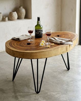 Couchtisch Baumscheibe LAEM PHO I - Suar, Ø ca. 60-70 cm Wohnzimmertisch Holz Tisch