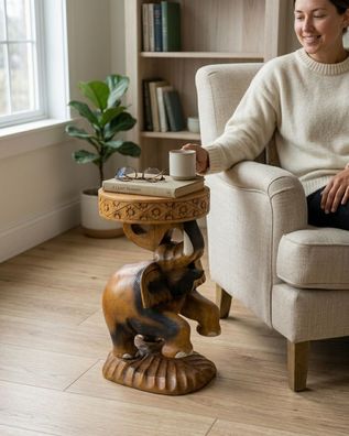 Beistelltisch BATO Elefant kolonial Holz Blumenständer Skulptur Suar Thai Möbel