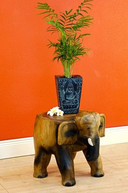 Blumenständer Elefant BAGO Holz Pflanzenständer Beistelltisch Skulptur Suar Akazie