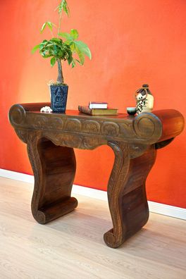 Konsole MADA - Teak Altholz, Bali-Pagoden-Silhouette, geschnitzt, 85×120 cm Holz