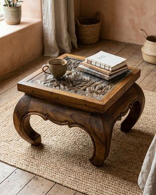 Opium Couchtisch Phaluai Opiumtisch Akazienholz Schnitzerei Asiatischer Thai Elefant