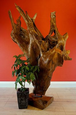 XXL Teak Wurzelholz Skulptur - 140 cm, recyceltes Wurzelholz, freistehend Holzdeko