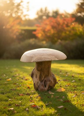 Wurzelholz Skulptur Pilz klein Holzpilz Teak Deko Holz Holzskulptur Massivholz Garten
