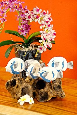 Fisch Schwarm auf Wurzelholz Deko Fische Holz Skulptur Holzfische