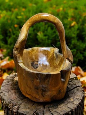 Teak Wurzelholz Schale mit Henkel - aus einem Stück, recyceltes Wurzelholz Große Holz