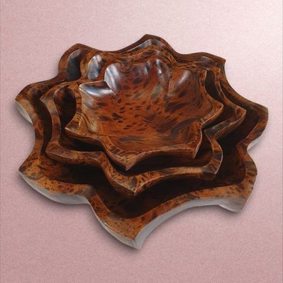 Mangoholz Schalen Blume - blütenförmige Holzschalen mit Batik aus Thailand Holzschale
