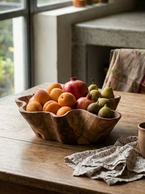 Teak Wurzelholz Obstschale - natürlich geformt, Echtholz Schale Holzschale Natur