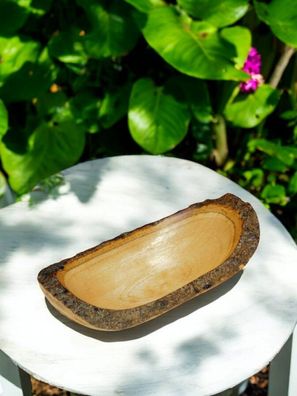 Mangoholz Schale klein - Längliche Ablageschale mit Rinde, 20 cm Kleine Holz Mini