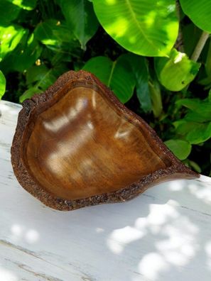 Mangoholz Schale dunkel - Flache Dekoschale im Kolonialstil, 25 cm Dunkle Kolonial