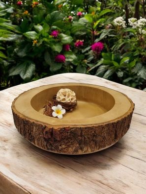 Mangoholz Schale rund - Baumscheibe mit Rindenrand, Ø 30 cm Mango Holz Holzschale