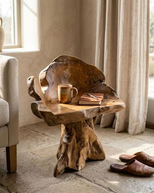 Wurzelholz Stuhl PAKSE - Sessel aus Teak mit Wurzelholz-Sitzschale Baumstumpf Möbel
