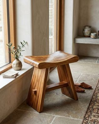 Japan Hocker Somboon Japanischer Massivholz Holz Geschwungen Holzhocker Massiv Stil