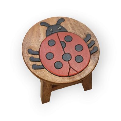 Kinder Hocker Marienkäfer - Akazie Massivholz, ca. 25 × 25 × 25 cm Kinderhocker Holz