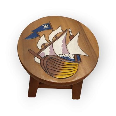 Kinder Hocker Schiff - Akazie Massivholz, ca. 25 × 25 × 25 cm Kinderhocker Holz Kind