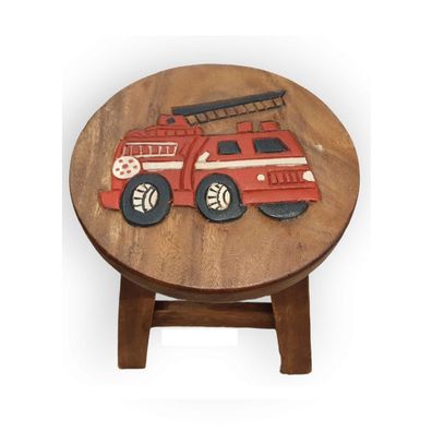 Kinder Hocker Feuerwehr - Akazie Massivholz, ca. 25 × 25 × 25 cm Kinderhocker Holz