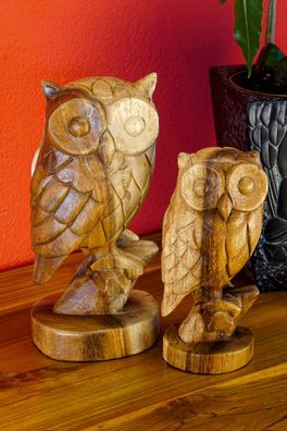 Geschnitzte Eule Holz Geschnitzt Holzeule Deko Eulen Figur Akazie Holzfigur Skulptur
