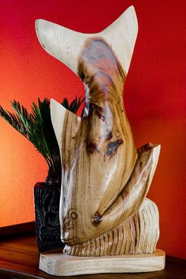 Massivholz Skulptur Fisch - Suar Holz, handgeschnitzt Maritime Holzfigur Deko Groß