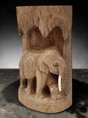 Elefanten Schnitzerei Teak Holz Elefant Deko Massivholz Wohnen