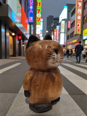 Holz Schnitzerei Katze laufend Katzenfigur Deko Holzfigur Tierfigur Laufende Figur