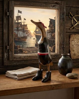 Deko-Holzente Piratin (Piratenbraut) - handbemalt, Geschenk Ente Freibeuter Piraten