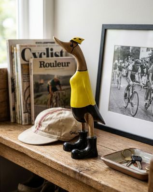 Deko-Holzente Rennradfahrer (35 cm) - handbemalt, Geschenk Radsport Ente Fahrrad