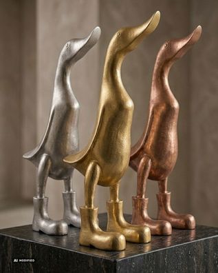 Deko-Holz Ente Mewah - Metallic-Finish Holzente Laufente Gold Silber Bronze Edle