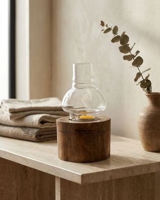 Holz Windlicht mit Dose - Teak-Dose mit Schiebedeckel und Glasballon, ca. 17 × 10 ×
