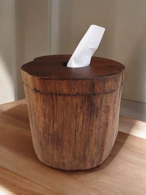 Teak Baumstamm Tuchbox - Tuchspender mit Schiebedeckel Holz Dose Taschentuchbox Box