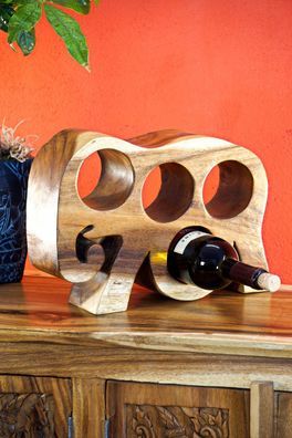 Weinregal aus Holz Elefant - Akazie Thailand handgeschnitzt Flaschenregal Klein