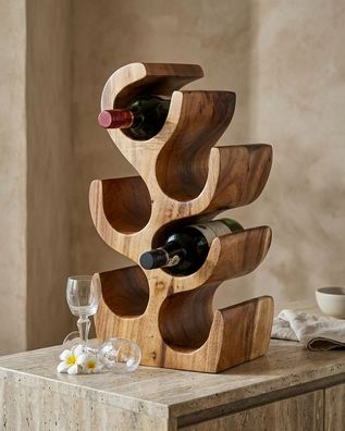 Weinregal aus Holz - Suar Skulptur Natur 6 Flaschen Flaschenregal Ausgefallenes Klein