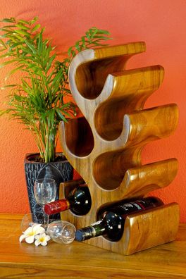 Weinregal aus Holz - Suar Skulptur Kolonialbraun 6 Flaschen Flaschenregal Klein