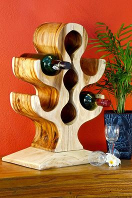 Weinregal aus Holz - Suar Baumform 7 Flaschen Indonesien Flaschenregal Massivholz
