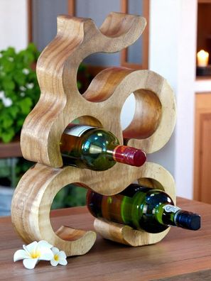 Weinregal aus Holz - Suar Wellenregal Thailand 6 Flaschen Flaschenregal Ausgefallenes