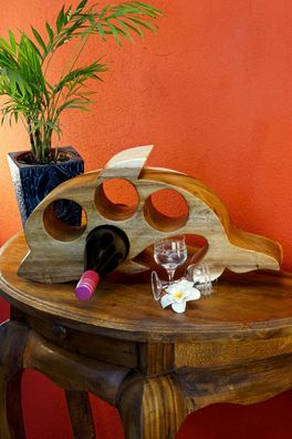Weinregal aus Holz Delfin - Akazie Thailand 4 Flaschen Flaschenregal Ausgefallenes