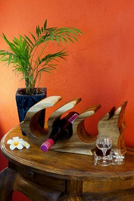 Weinregal aus Holz Fisch - Akazie Thailand 3 Flaschen Flaschenregal Ausgefallenes