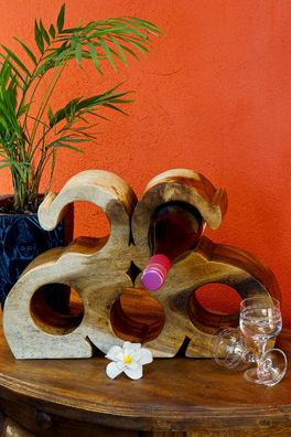 Weinregal aus Holz 2 Elefanten - Akazie Thailand 5 Flaschen Flaschenregal Klein