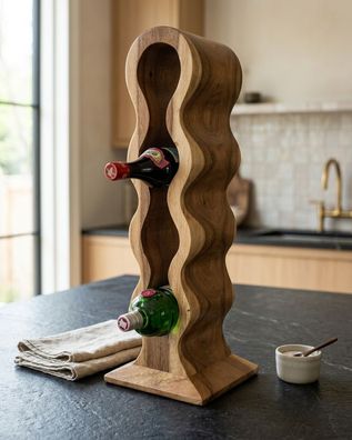 Weinregal aus Holz - Suar Doppelwellen Indonesien Flaschenregal Massivholz Baumstamm