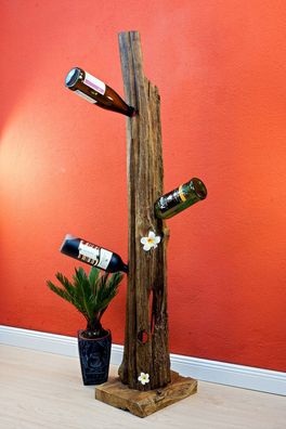 Flaschenregal aus Holz - Teak Wurzelholz Ast XL Indonesien Weinregal Massivholz