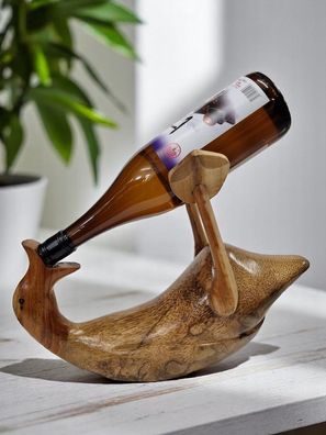 Flaschenhalter Ente - Saufente aus Holz, Indonesien Holzente Deko Ausgefallenes