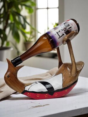 Saufente Gentleman - Flaschenhalter Holz, Indonesien Ente Holzente Deko Ausgefallenes