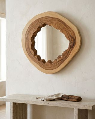 Wandspiegel Baumscheibe Suarholz Spiegel Massivholz Holz Rund Asiatisch