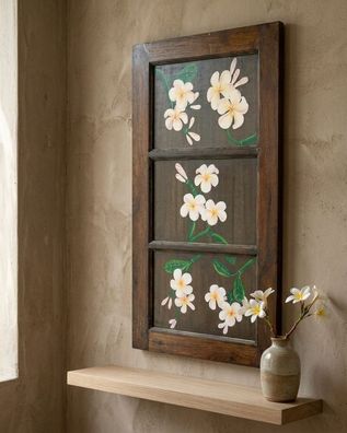 Gemälde auf Teak Leelawadee - handbemaltes Wandbild, ca. 108 cm Bemalt Frangipani