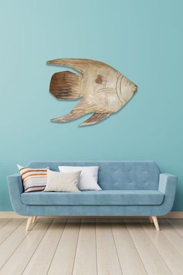 XXL Wand Fisch Skulptur - Tropenfisch geschnitzt, ca. 80 cm Wanddeko Holz Suar Deko