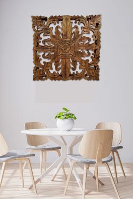 Holz Schnitzerei Mandala - Wandbild aus recyceltem Teakholz Teak Geschnitzt Bali